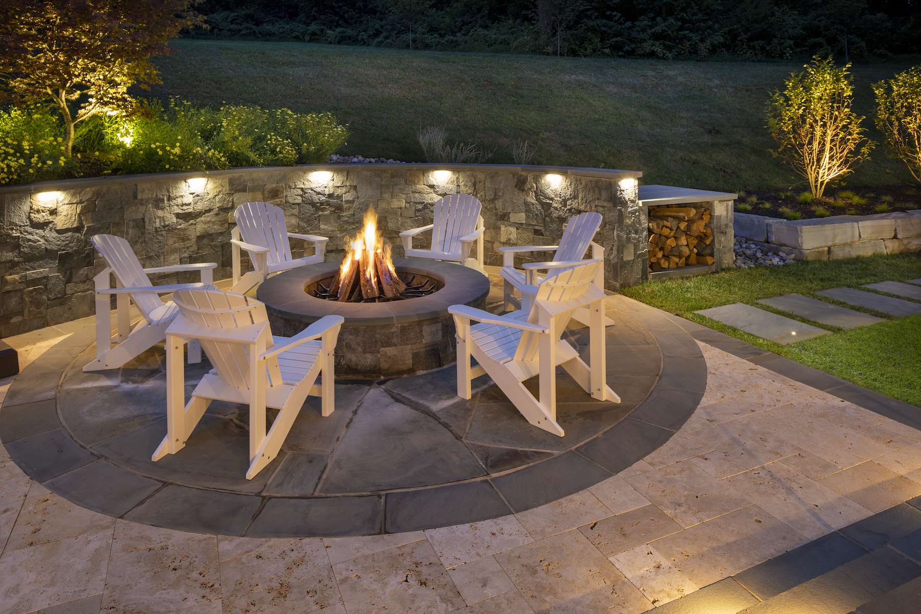 fire pit at end of patio